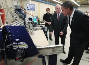 President Obama views a ShopBot in Action at Loraine County Community College President Obama views a ShopBot in Action at Loraine County Community College