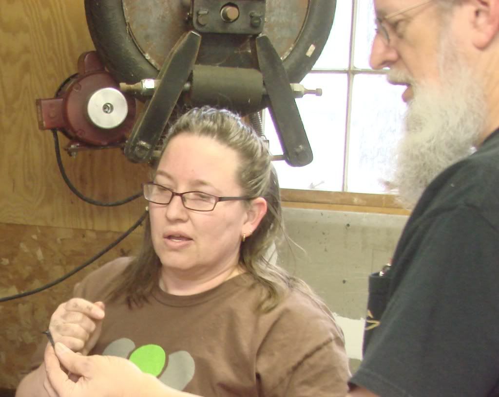 Angi Parrish from the Alamance Makers Guild Inspects her First Nail Angi Parrish from the Alamance Makers Guild Inspects her First Nail
